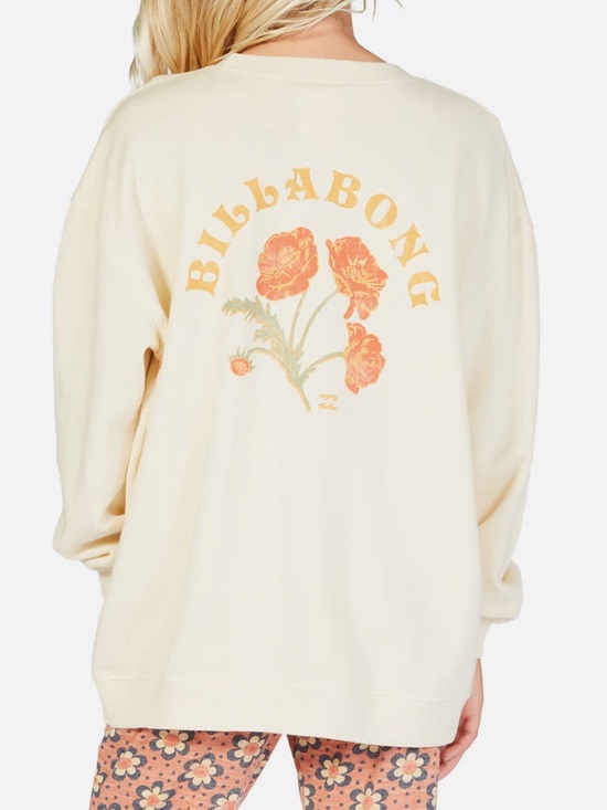 Billabong Sweaters - Billabong Cream Sweatshirt with Orange Poppy Graphic